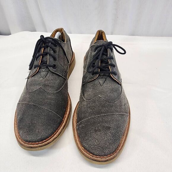 Toms Men's Shoes Grey Size 11.5 M Canvas Brogue Wingtip Lace Up Dress Oxfords - Picture 3 of 9